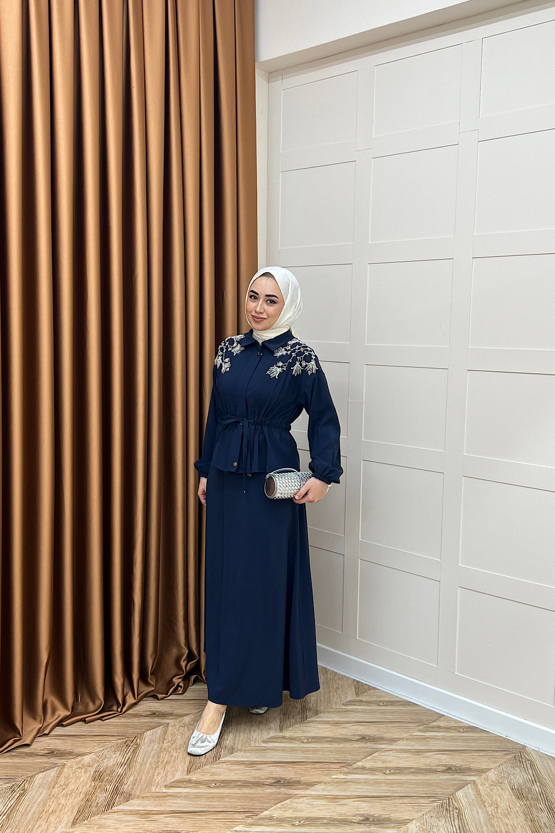 Laura Taş İşlemeli Etek Takım Lacivert 02969-LACIVERT