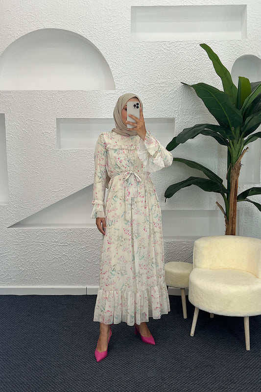 Julia Şifon Elbise Nar Çiçeği 3063-NARCICEGI