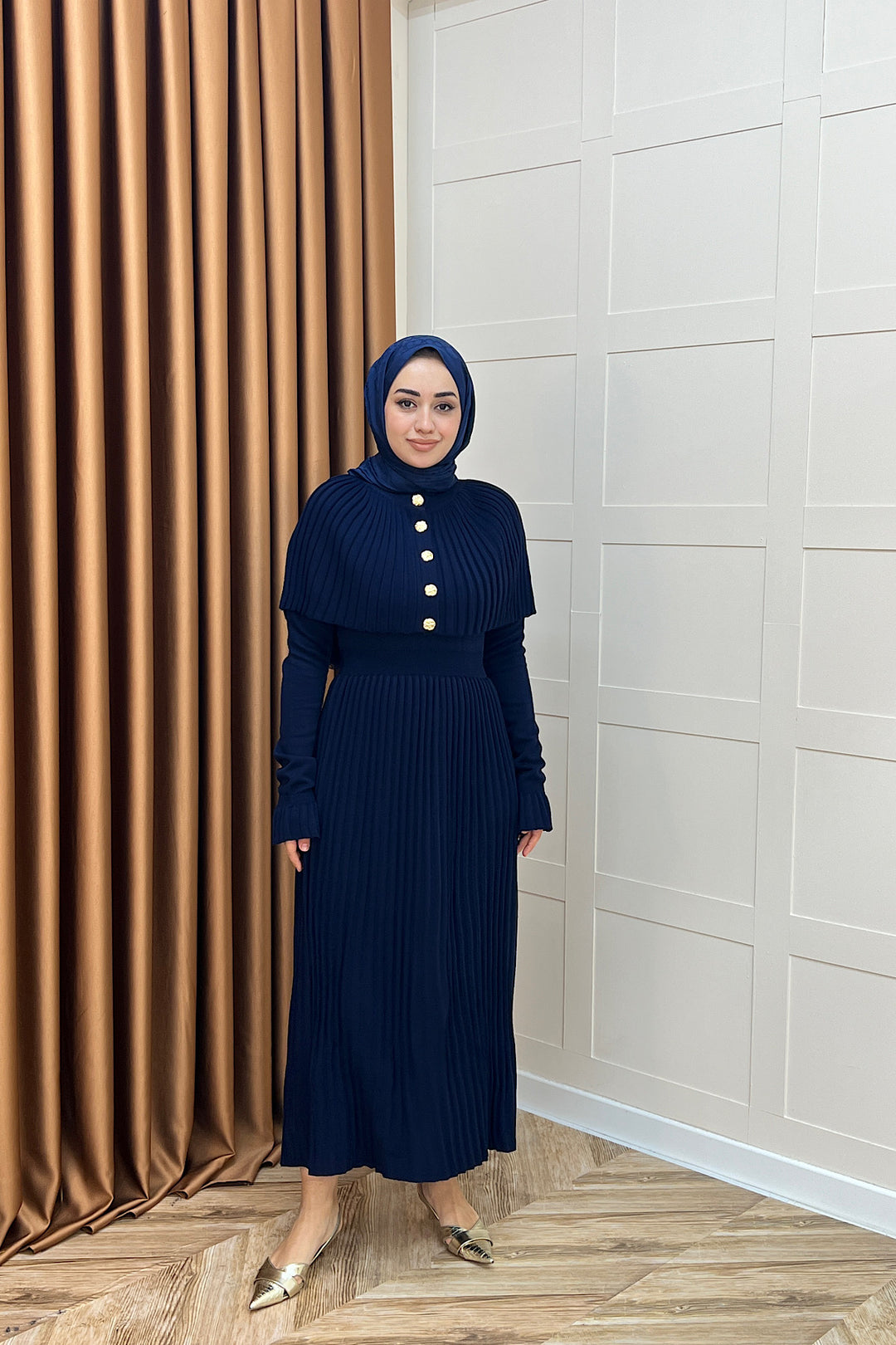 Kelebek Pelerinli Triko Elbise Lacivert 10200-LACIVERT