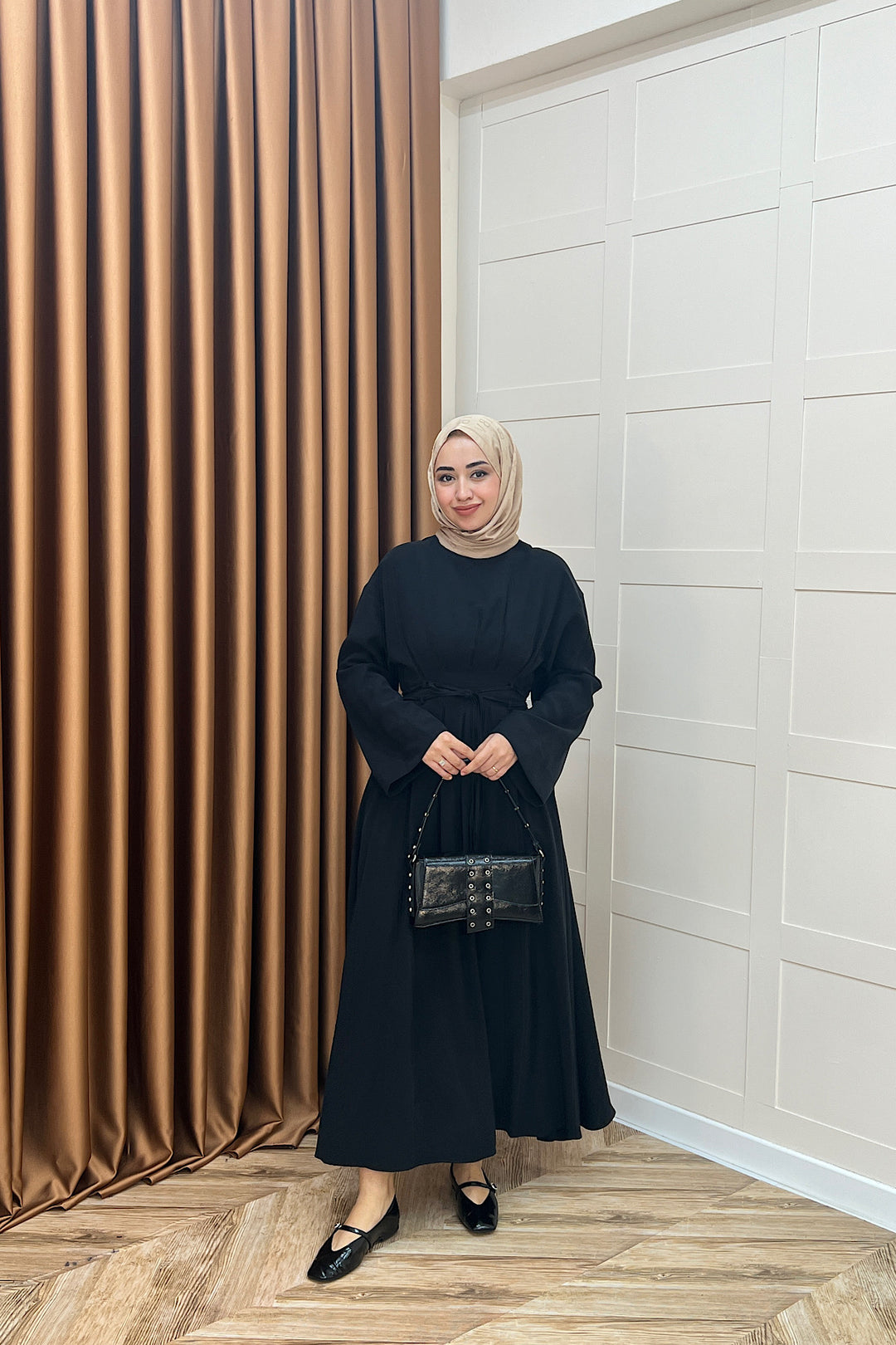 Belden Bağlamalı Cupra Elbise Siyah 5013-SIYAH