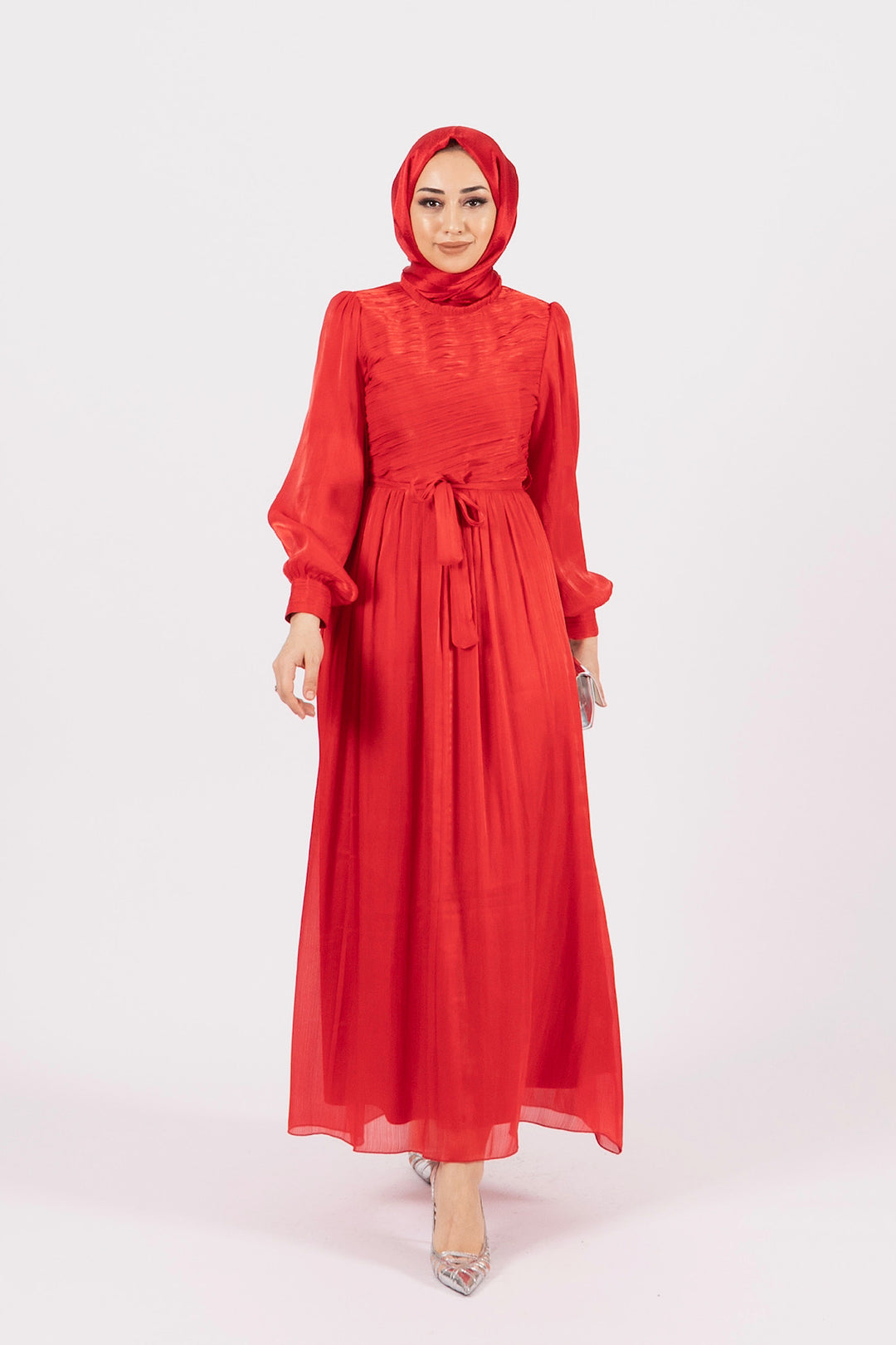 Vendi Kendinden Piliseli Elbise Kırmızı 4923-KIRMIZI