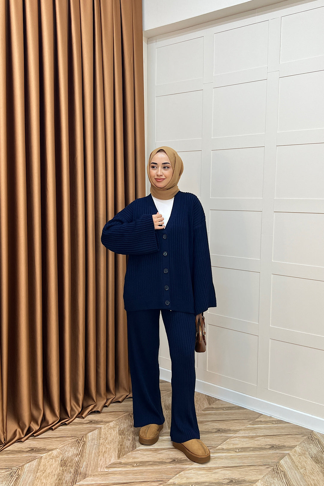 Galata Fitilli Triko Hırka Takım Lacivert 25630-LACIVERT