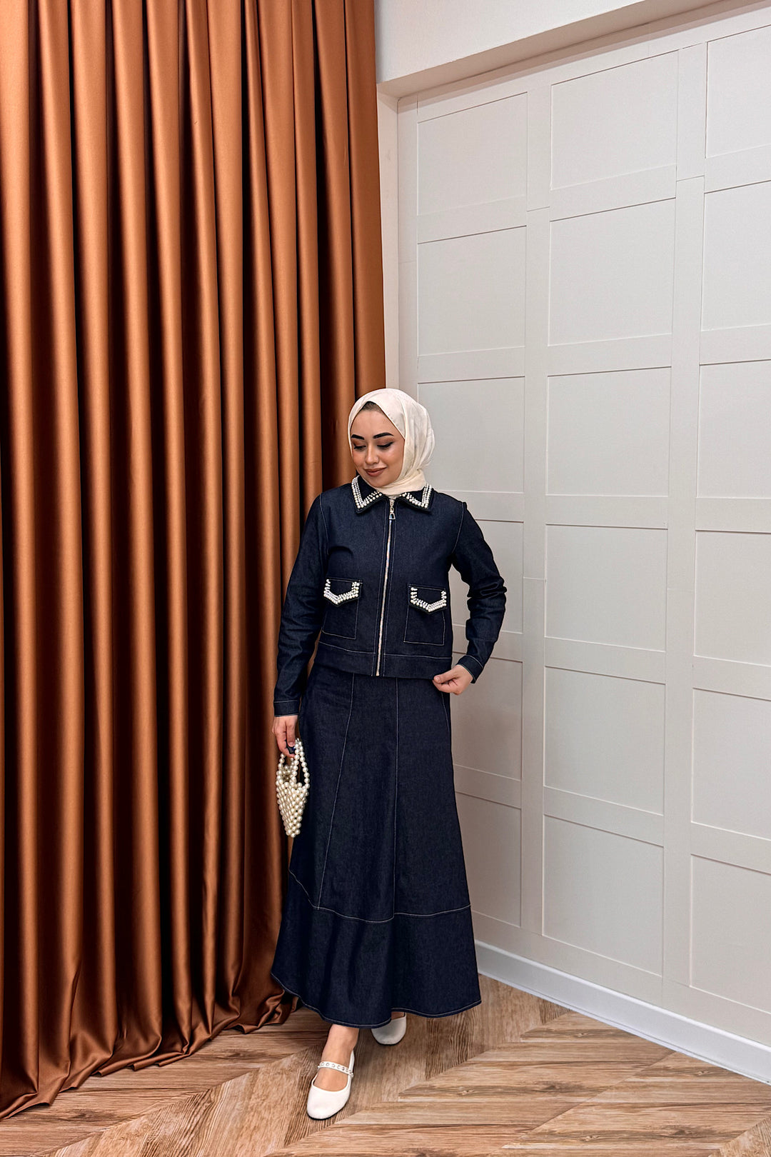 Klara İnci Detay Kot Takım Lacivert 3095-LACIVERT