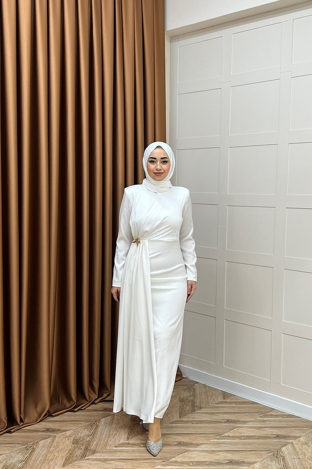 Hazel Saten Abiye Beyaz 3084-BEYAZ