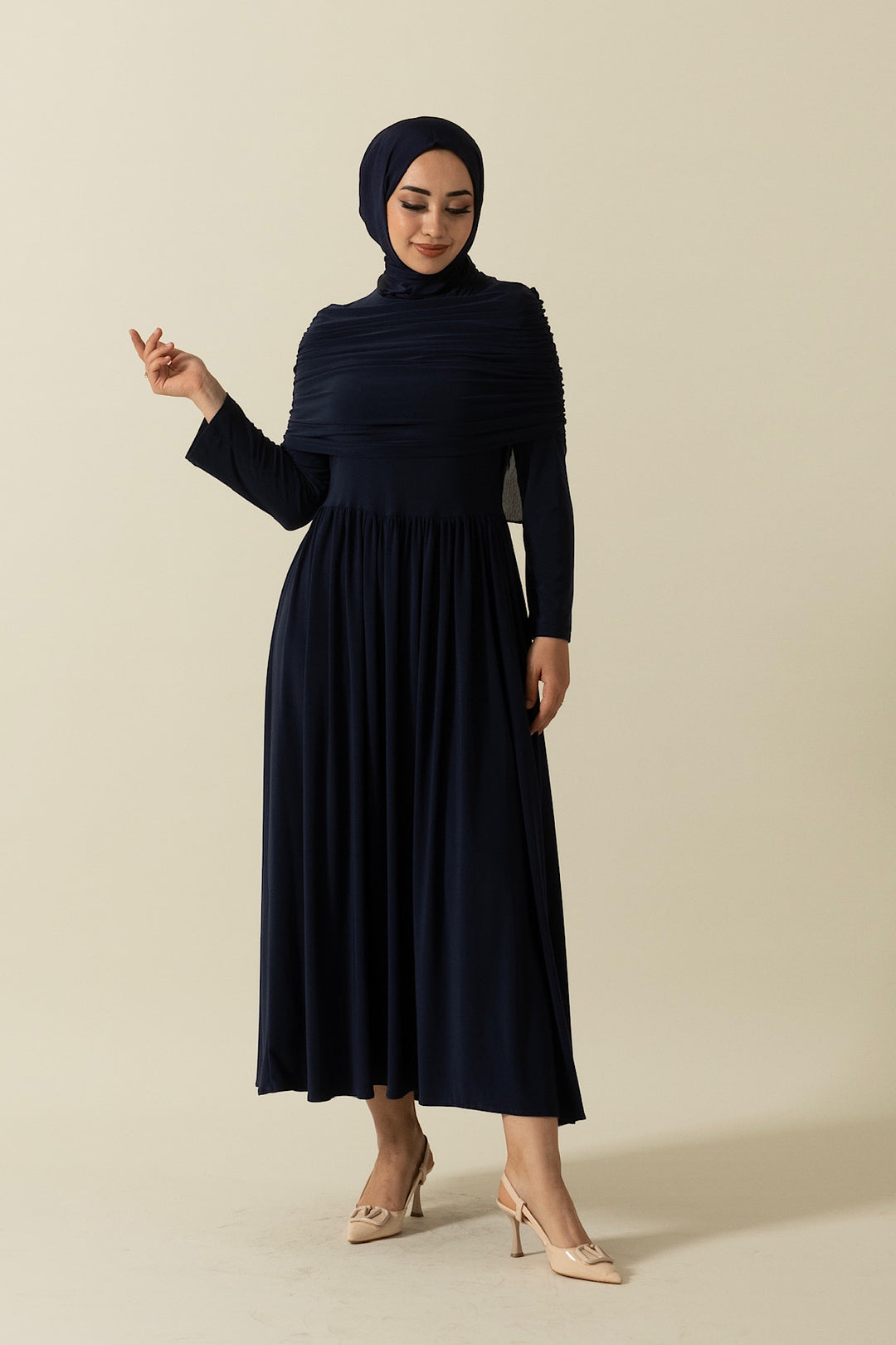 Omuz Drapeli Elbise Lacivert 9611-LACIVERT