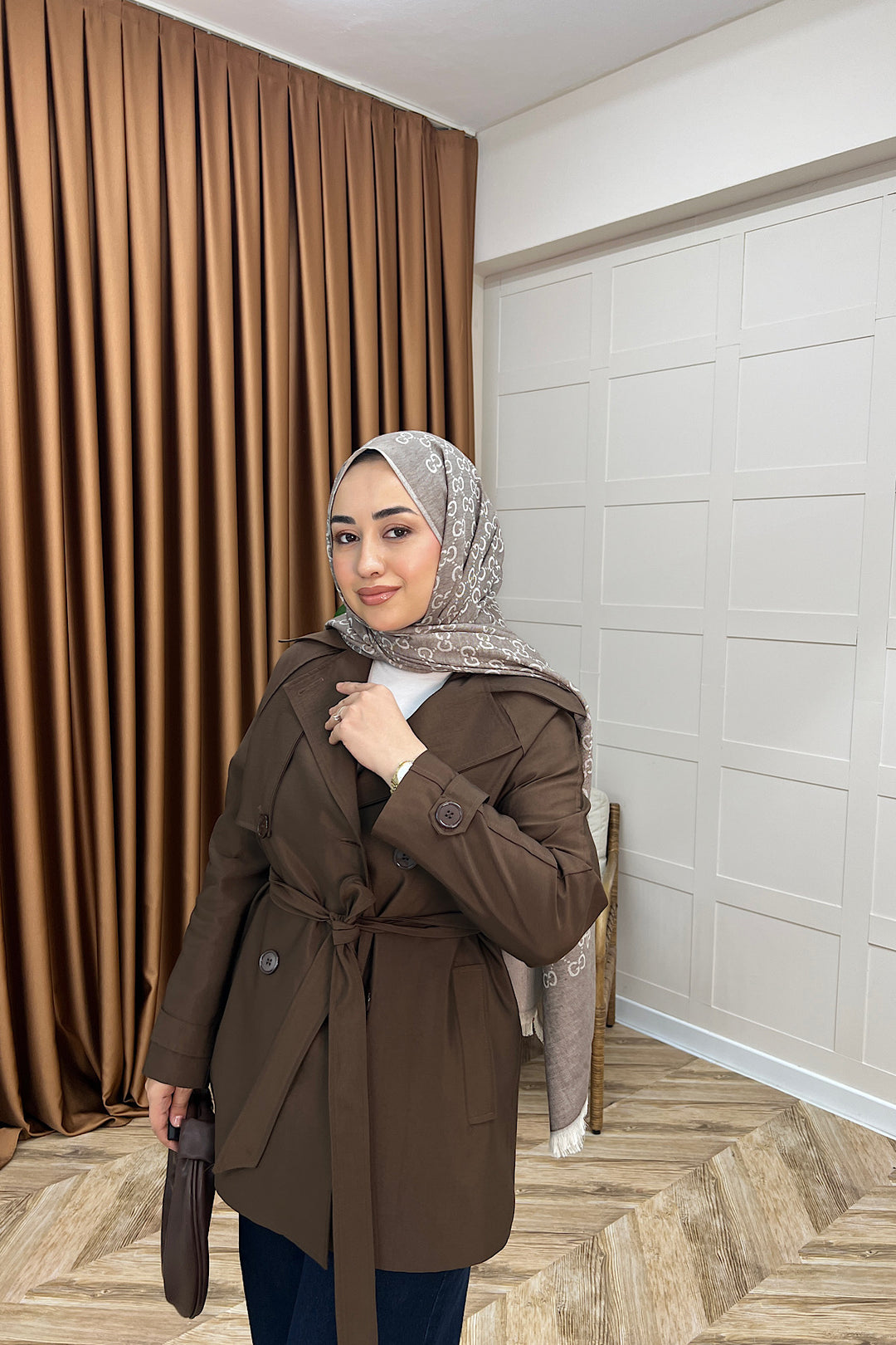 Elya Kuşaklı Trençkot Kahverengi 1006-KAHVERENGI