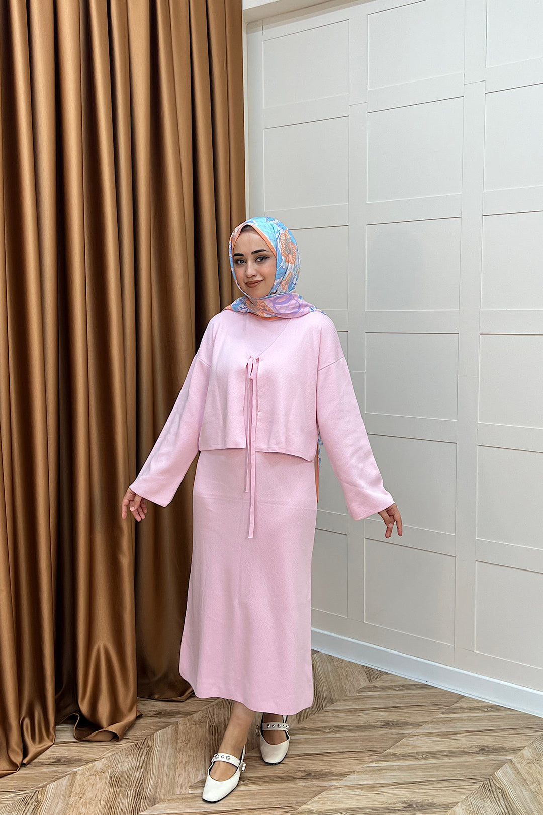 Ester Croplu İkili Triko Elbise Pembe 25160-PEMBE