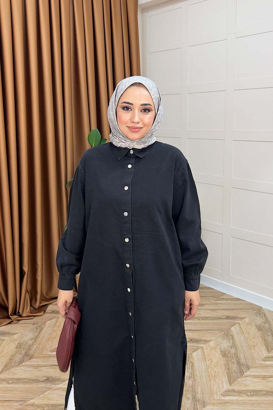 Eleni Uzun Kot Tunik Siyah 9058-SIYAH