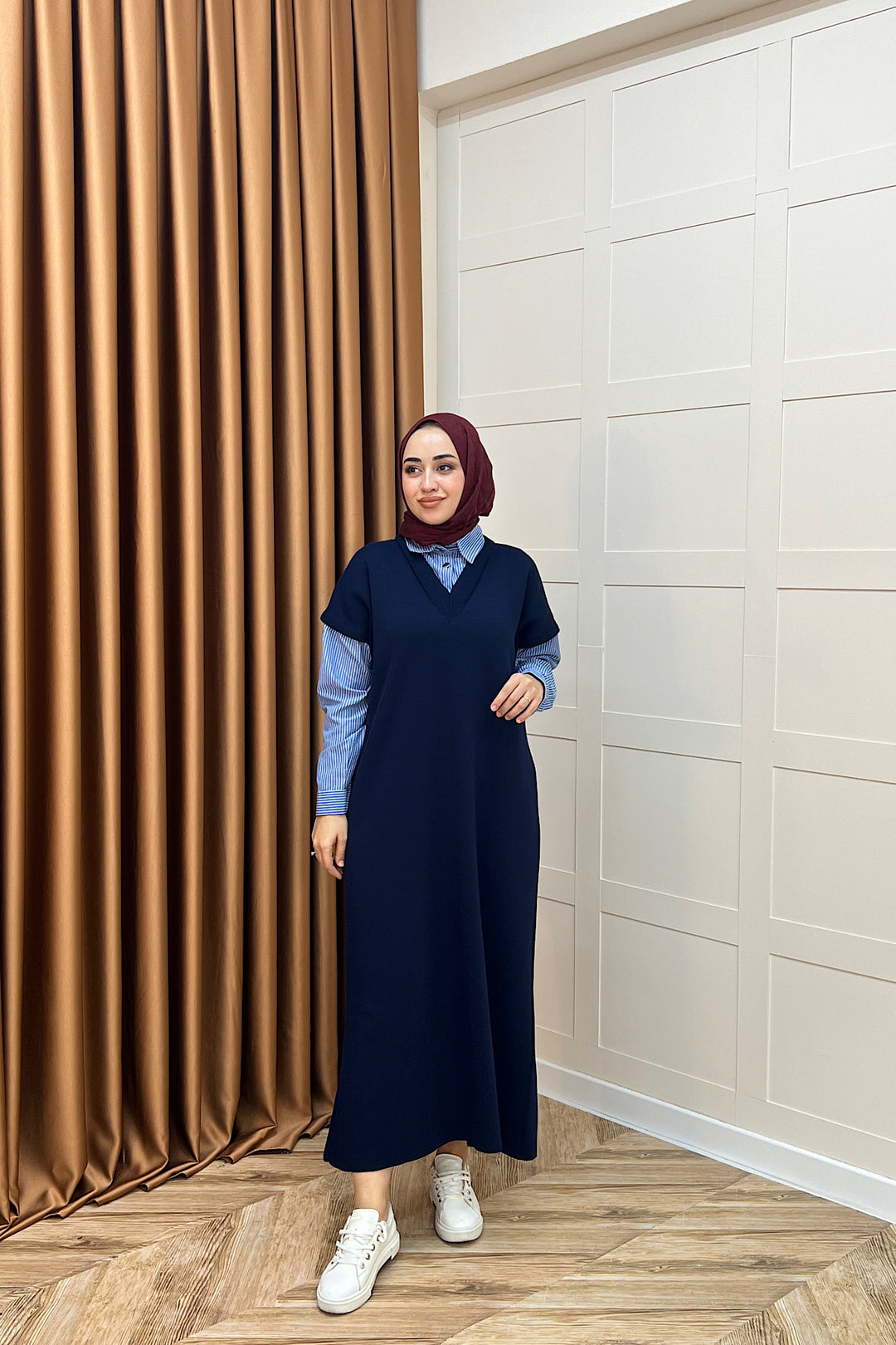 Samira Gömlek Detaylı Triko Elbise Lacivert 241110-LACIVERT