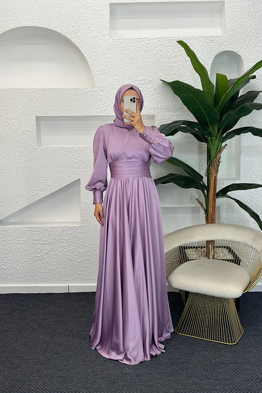 Beli Piliseli Saten Abiye Lila 04340-LILA