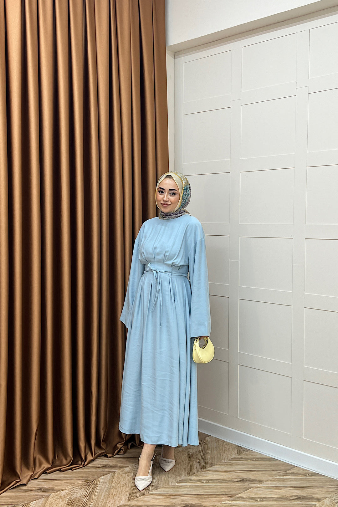 Alya Belden Bağlamalı Elbise Mavi 39020-MAVI