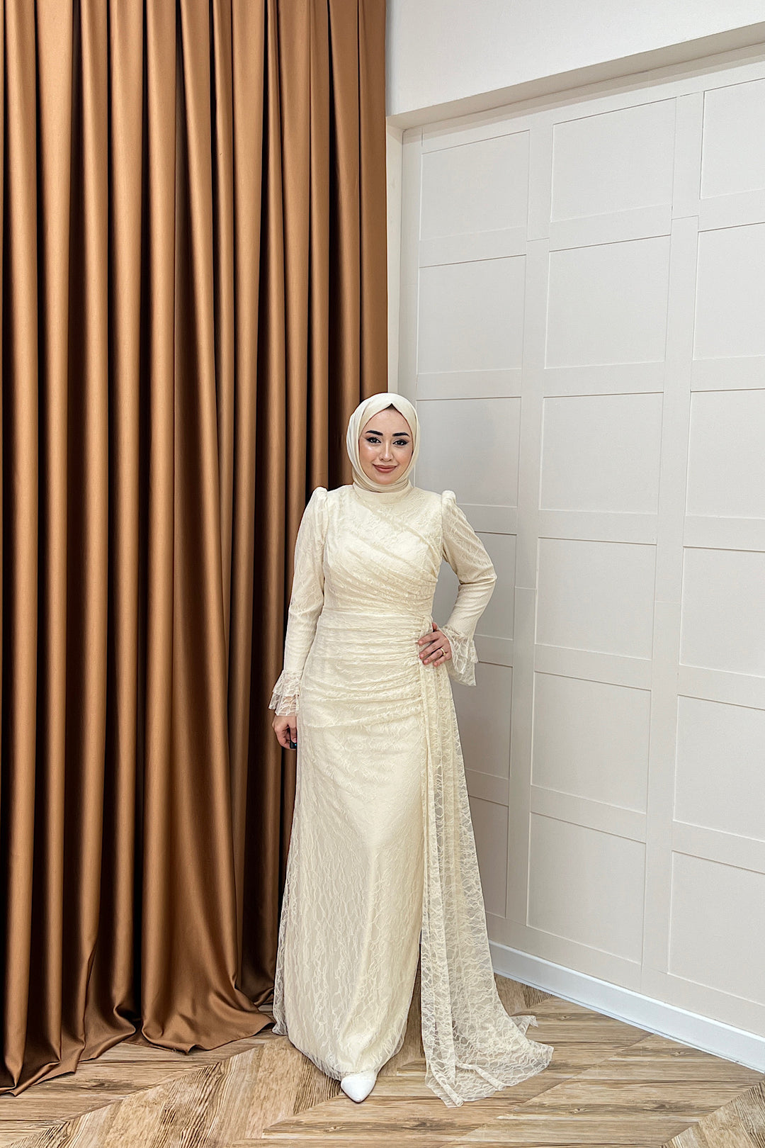 Serena Dantel Balık Abiye Krem 3082-KREM