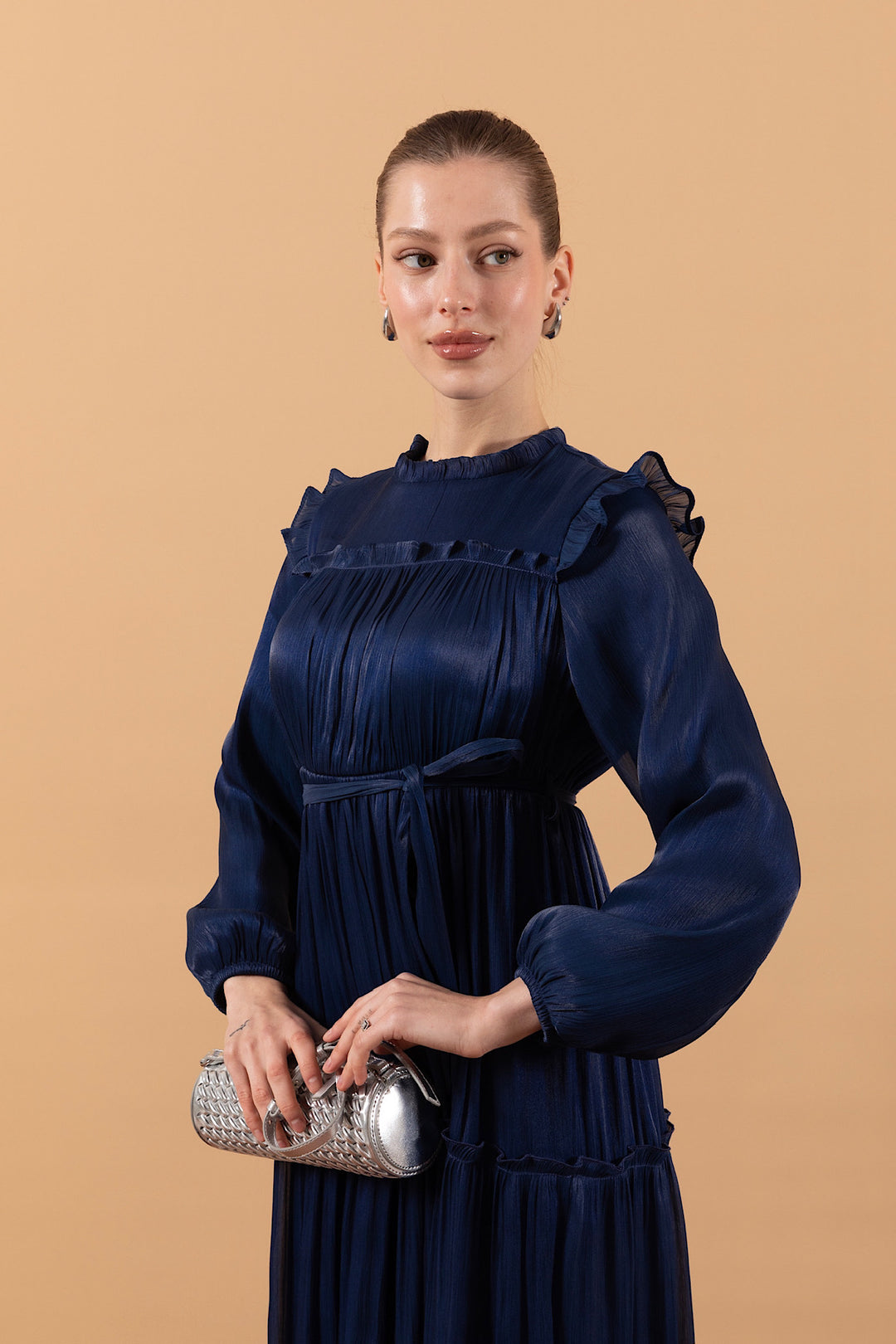 Robalı İpek Elbise Lacivert 3006-LACIVERT