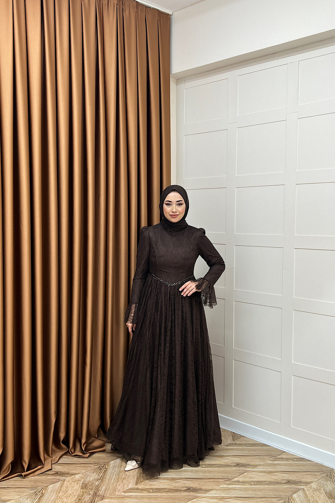 Elena Dantel Abiye Kahverengi 03101-KAHVERENGI