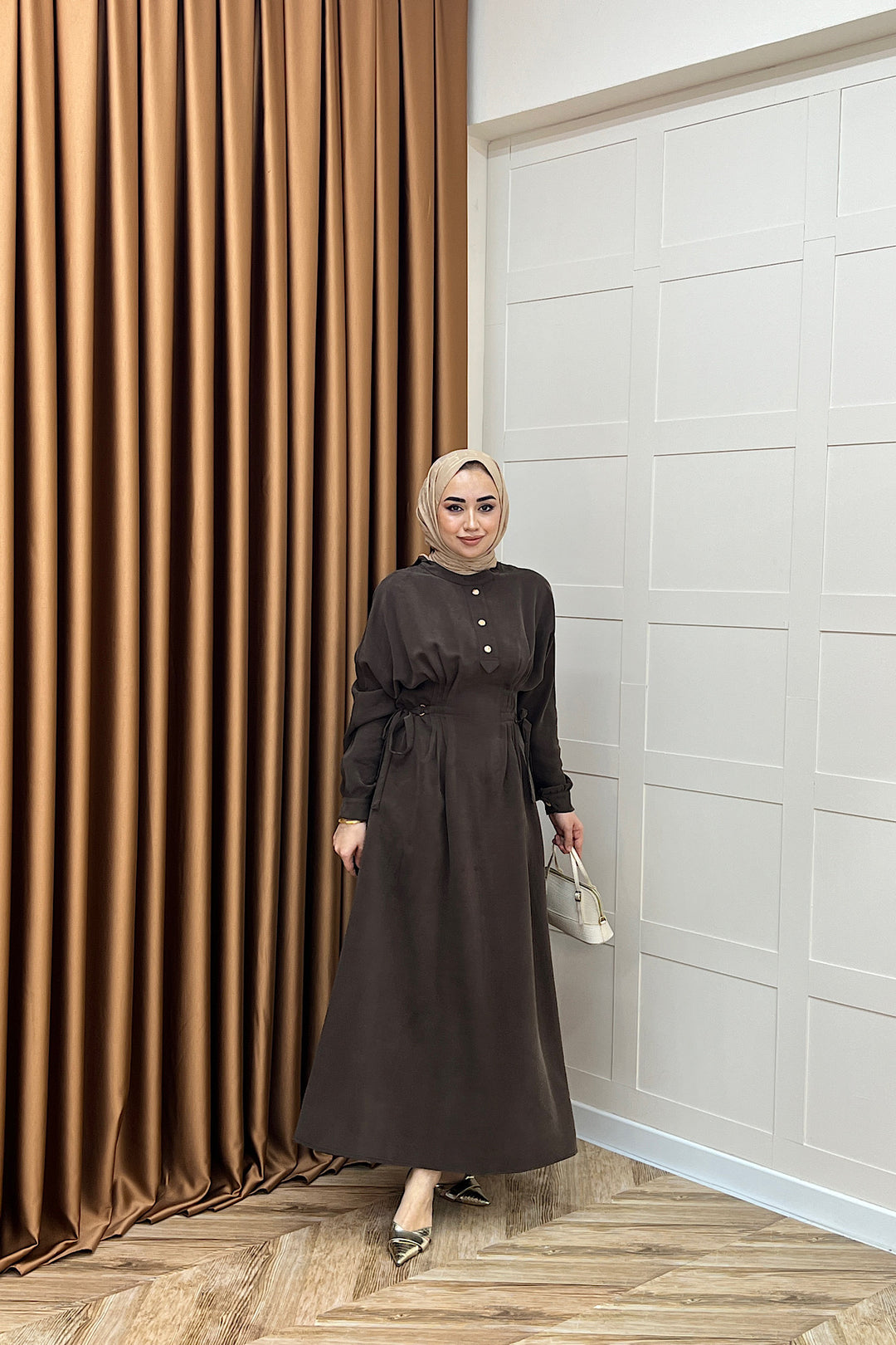 Maya Bel Detay Elbise Kahverengi 3034-KAHVERENGI