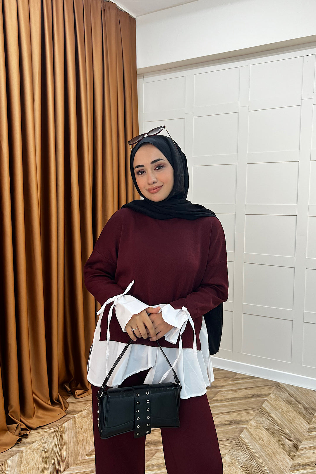 Truva Gömlek Detay Merserize Triko Takım Bordo 25350-BORDO