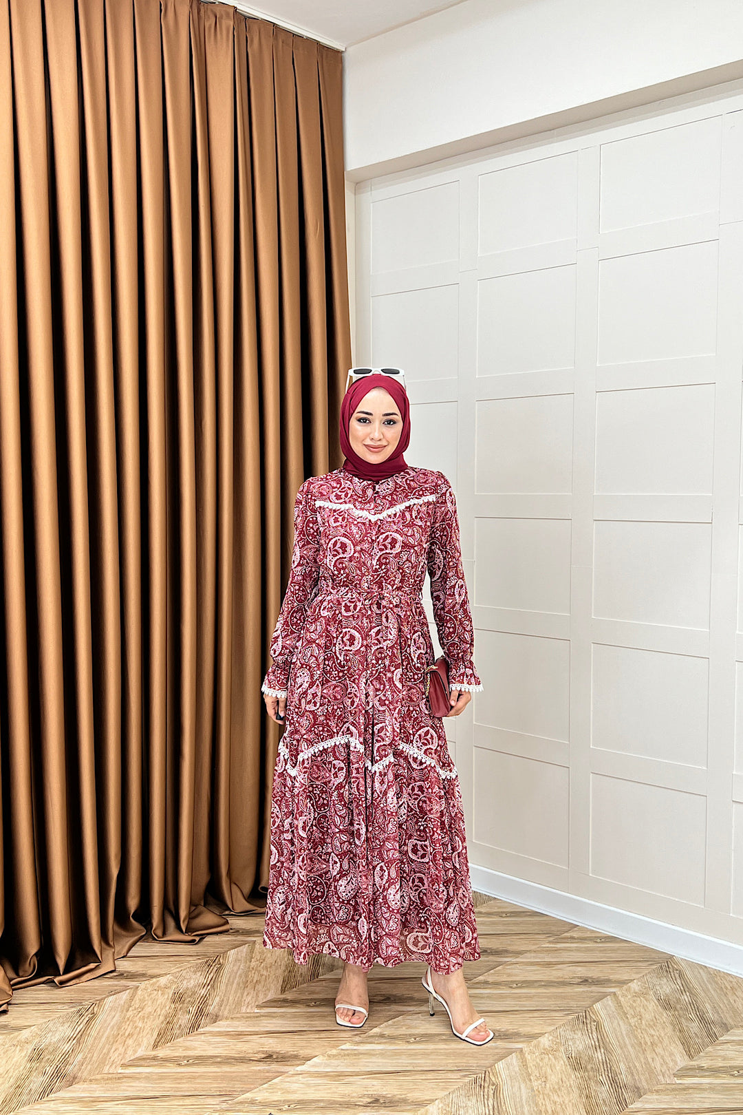 Lisa Dantel Detay Elbise Bordo 3051-BORDO