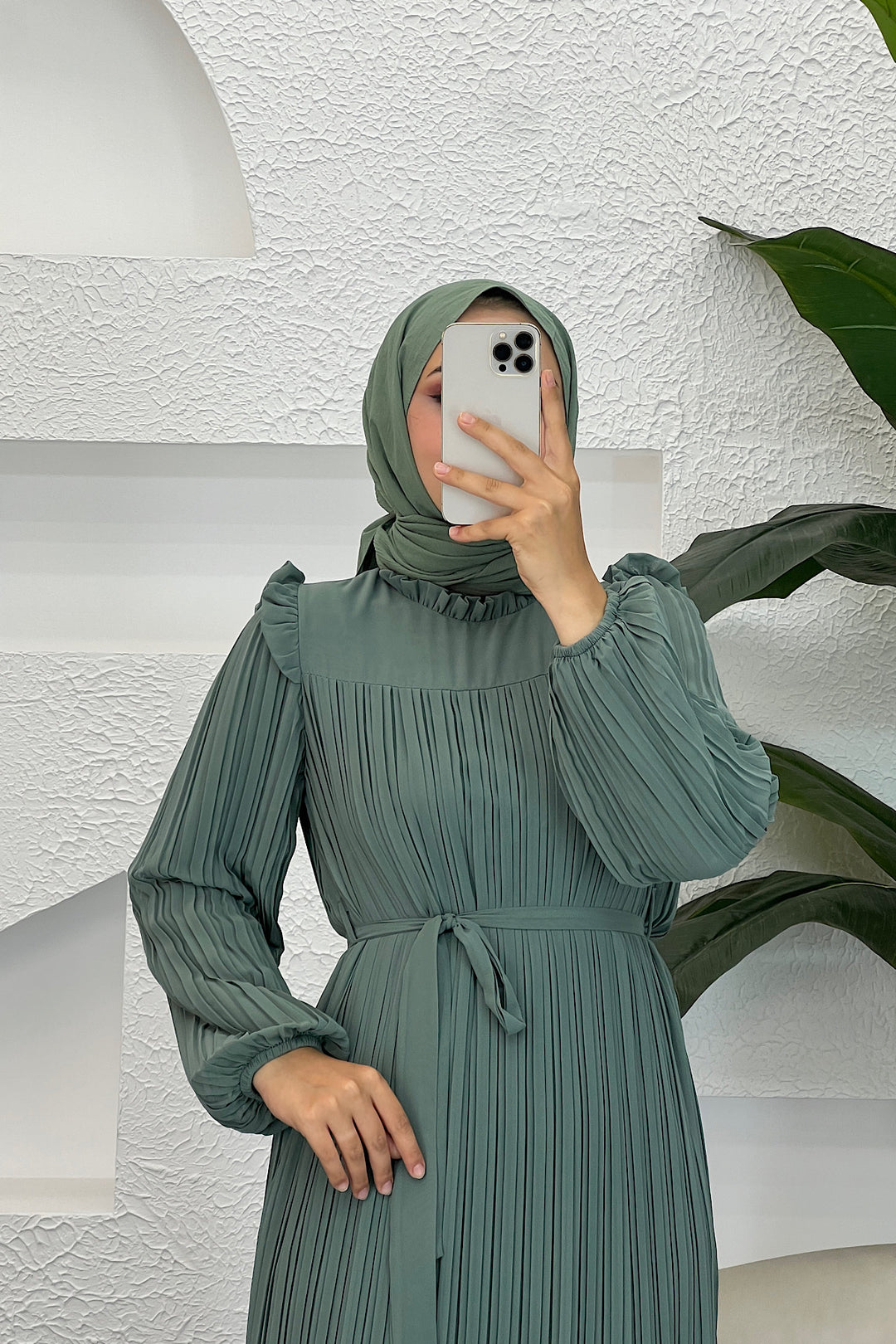 Bella Piliseli Şifon Elbise Mint 04670-MINT