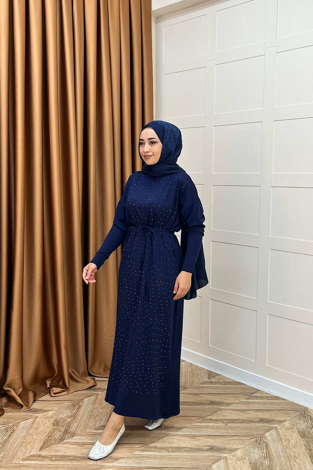 Mabel Taşlı Triko Elbise Lacivert 25270-LACIVERT