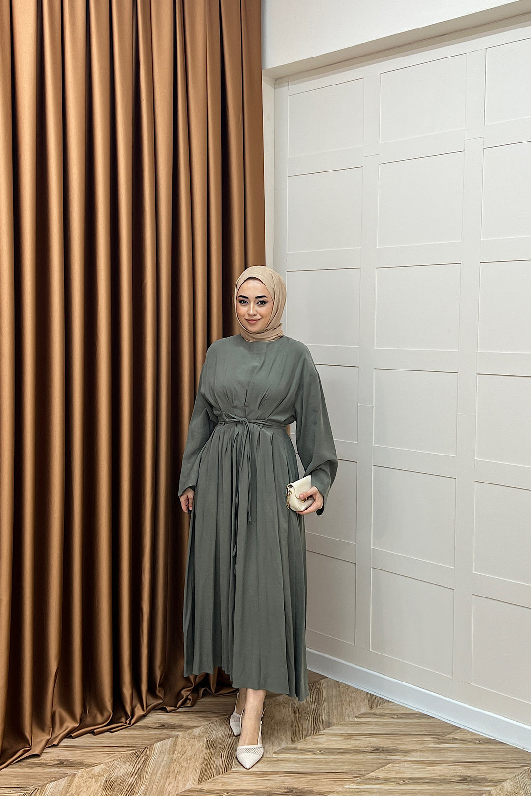 Alya Belden Bağlamalı Elbise Yeşil 39020-YESIL