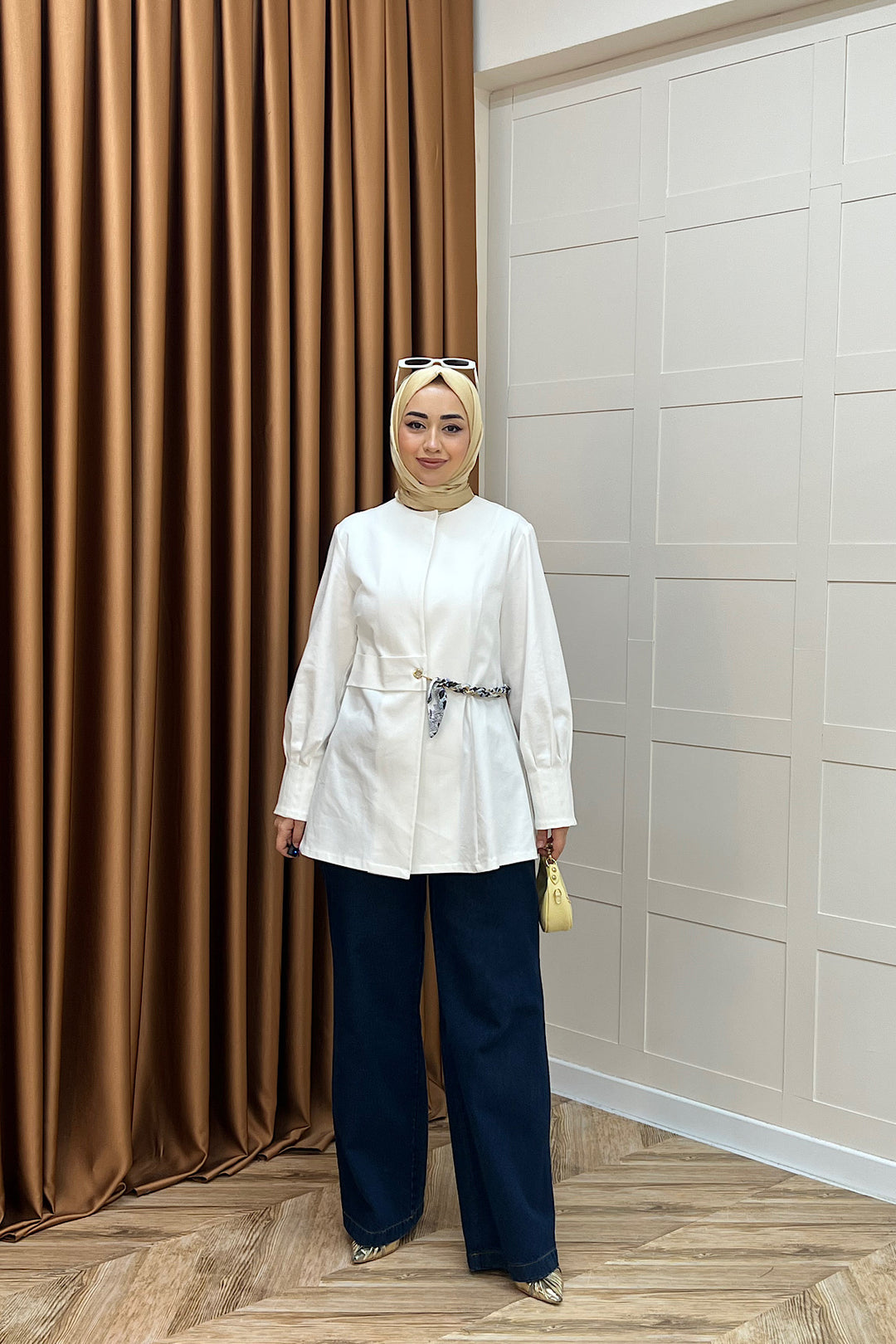 Wanda Fular Kemer Detay Gabardin Kap Beyaz 26029-BEYAZ