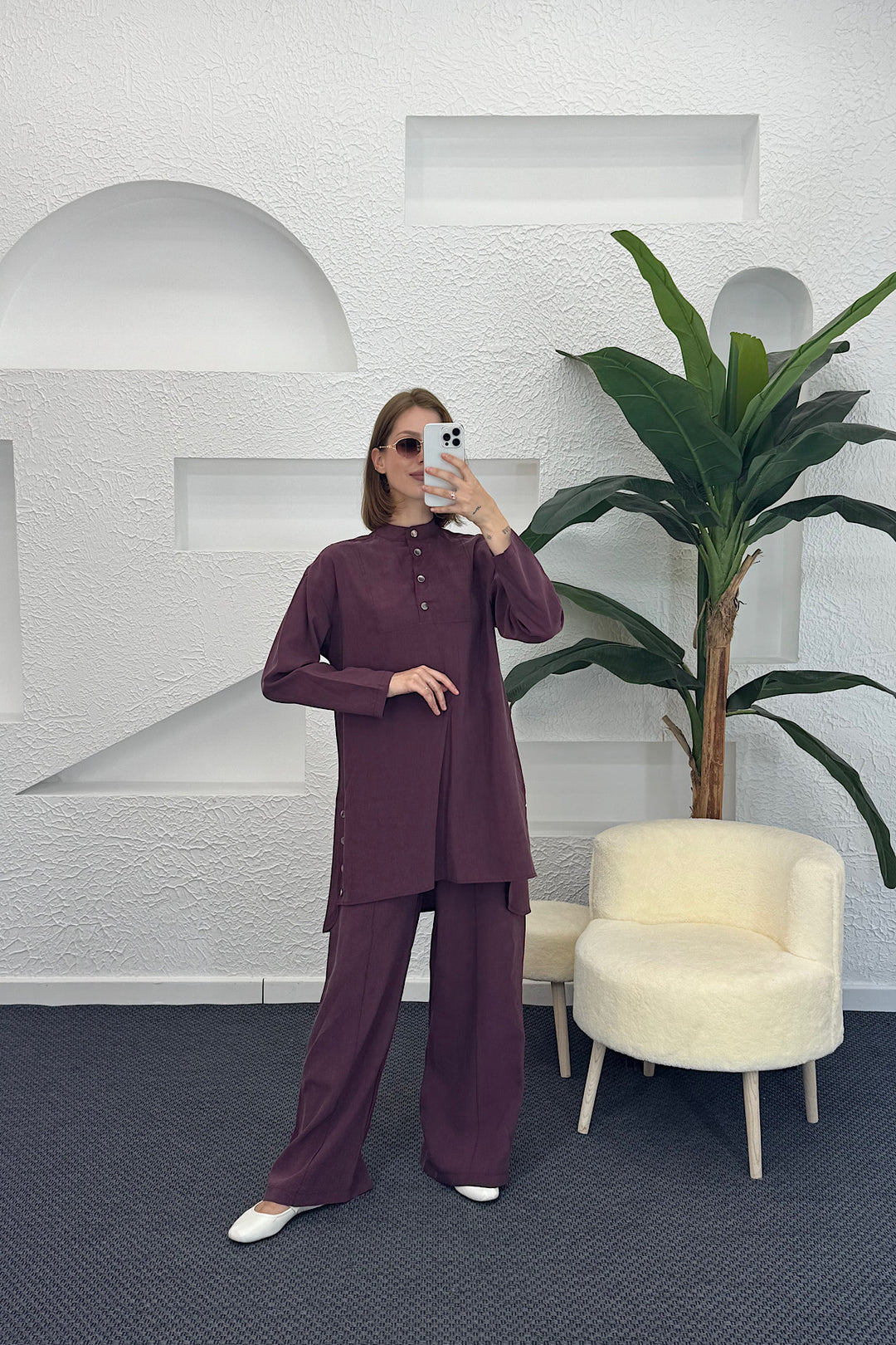 Yanları Çıtçıtlı Tesla Takım Mürdüm 1947-MURDUM