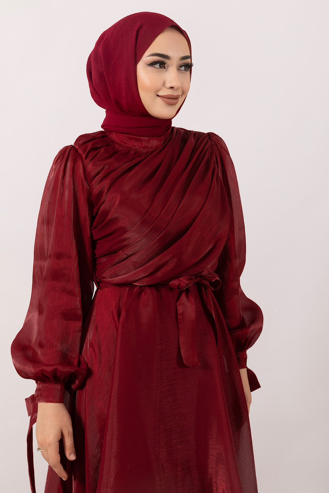Göğüs Drapeli Abiye Bordo 3023-BORDO