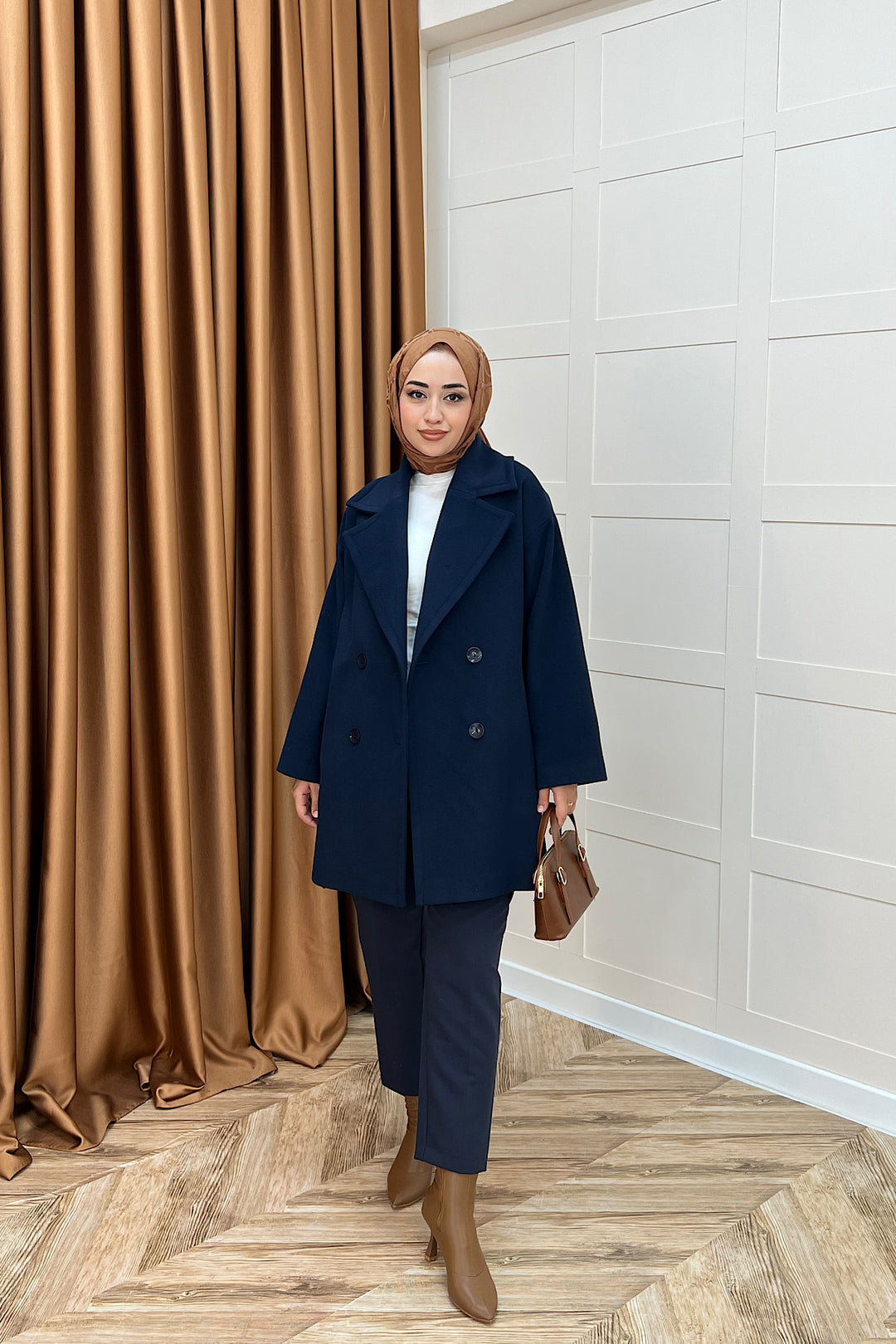 Nuve Premium Kuşaklı Kaban Lacivert 5514-LACIVERT