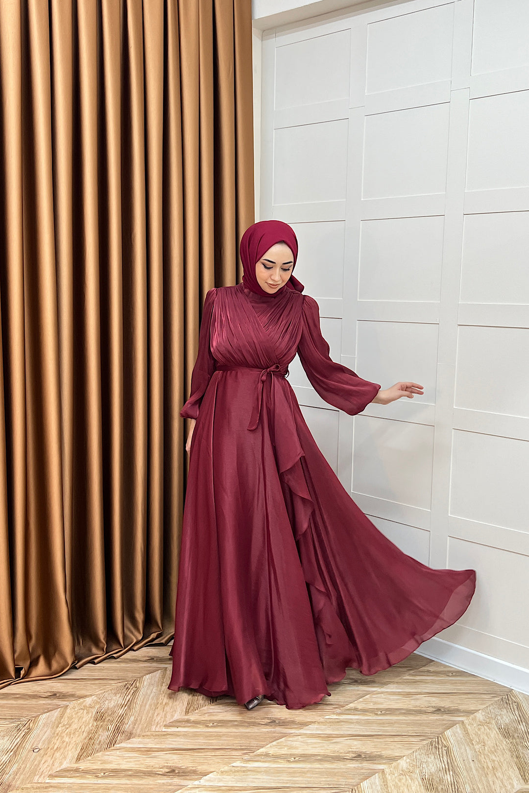Luna Saten Abiye Bordo 3072-BORDO