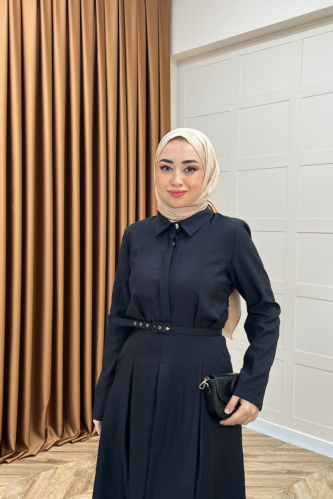 Lunia Kemerli Elbise Siyah 5010-SIYAH