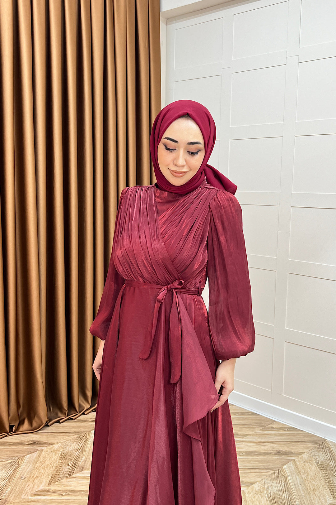 Luna Saten Abiye Bordo 3072-BORDO