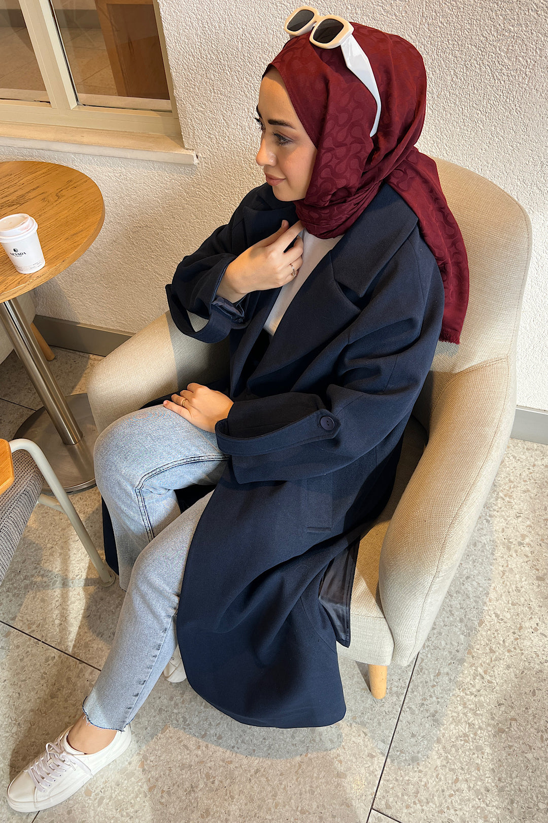 Kol Detay Kaşe Kaban Lacivert 5522-LACIVERT