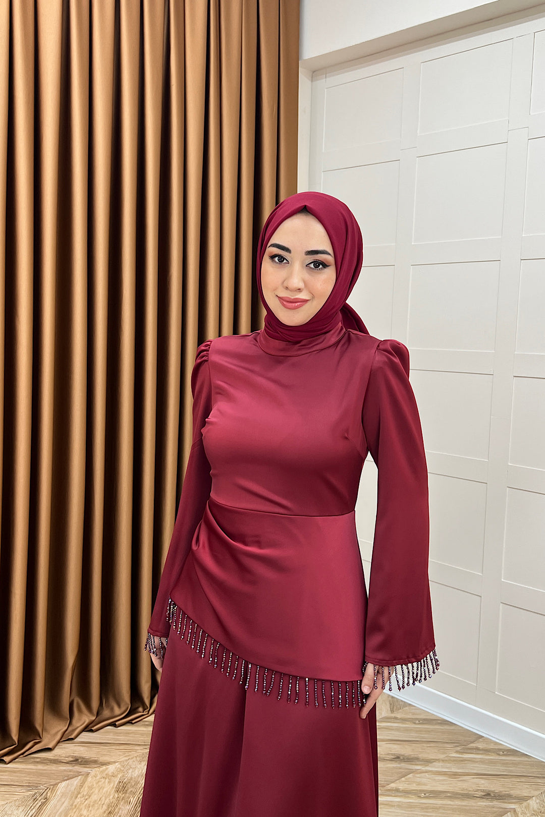 Ayla Saten Abiye Bordo 3093-BORDO
