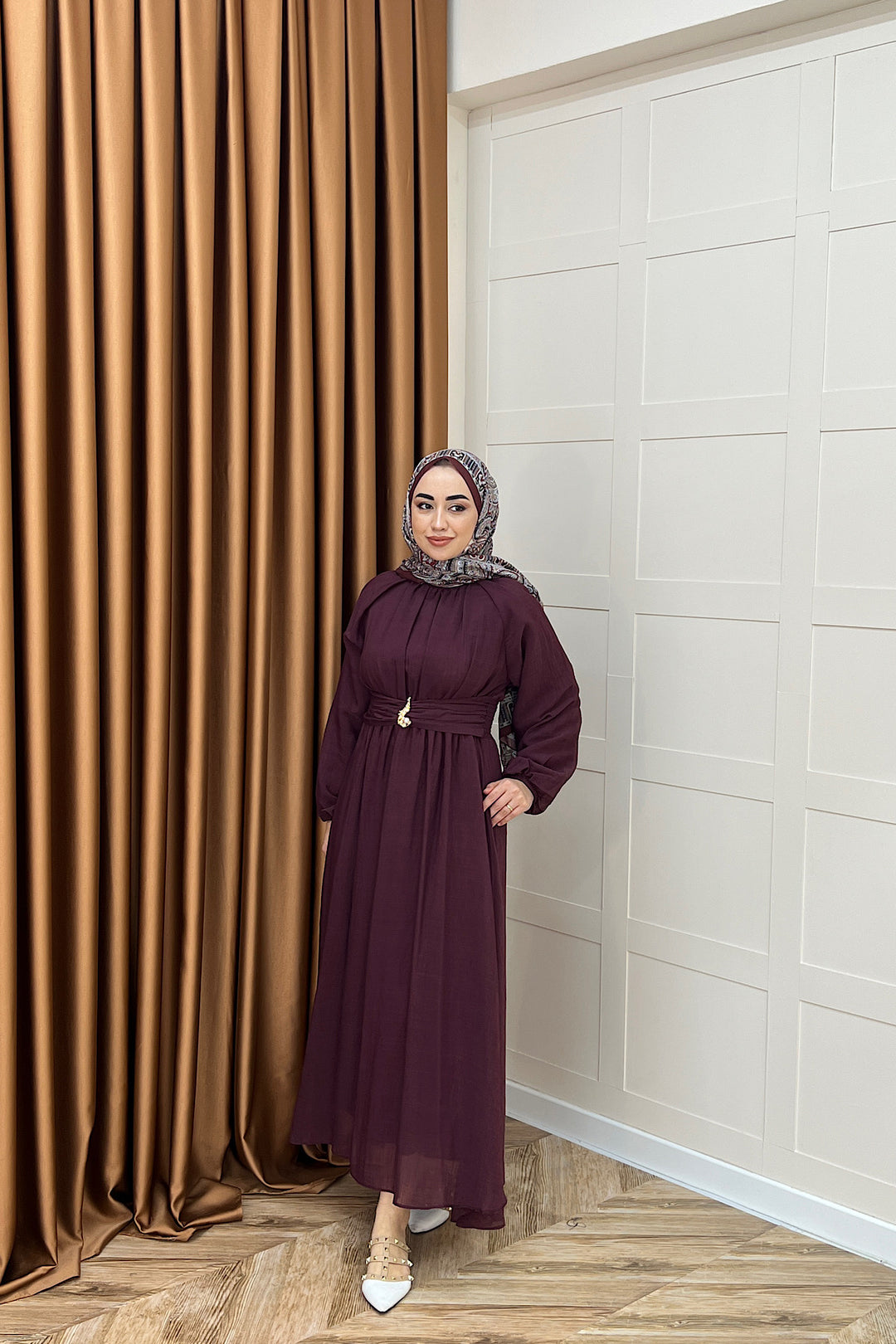 Angelina Broş Detay Elbise Bordo 5168-BORDO