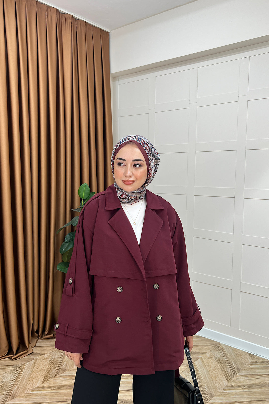 Pera Kuşaklı Trençkot Bordo 5534-BORDO