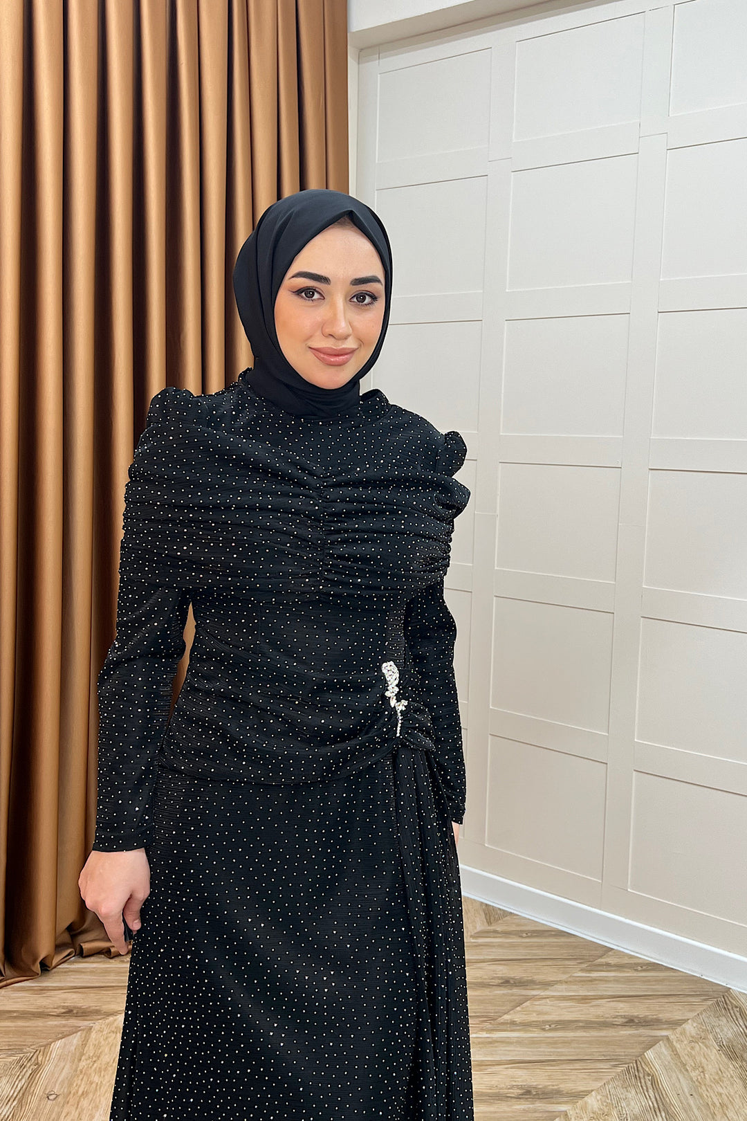 Helena Çiçek Taşlı Abiye Siyah 3097-SIYAH