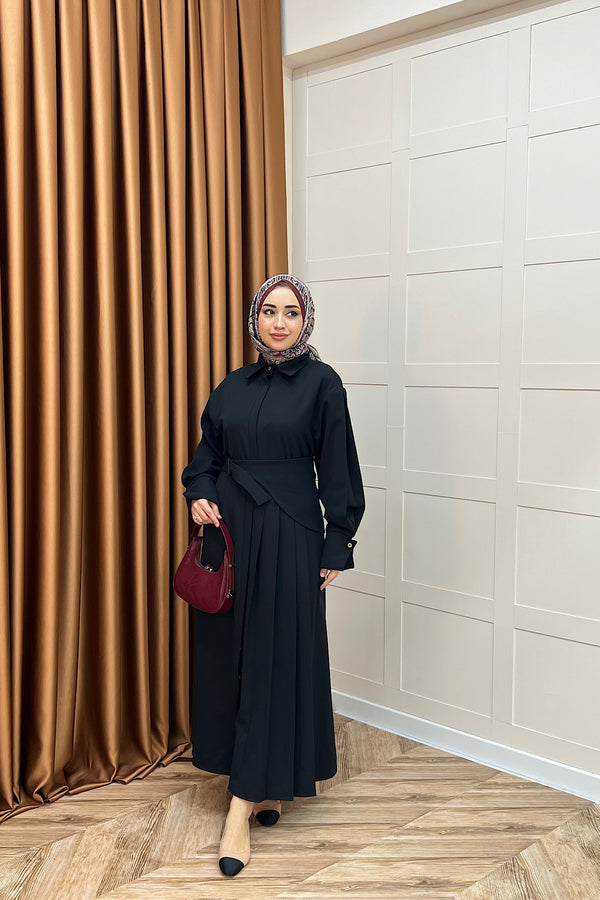 Aliza Pile Detay Elbise Siyah 3182-SIYAH