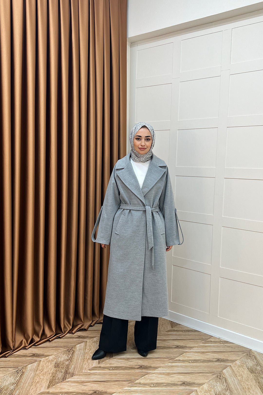 Kol Detay Kaşe Kaban Gri 5522-GRI