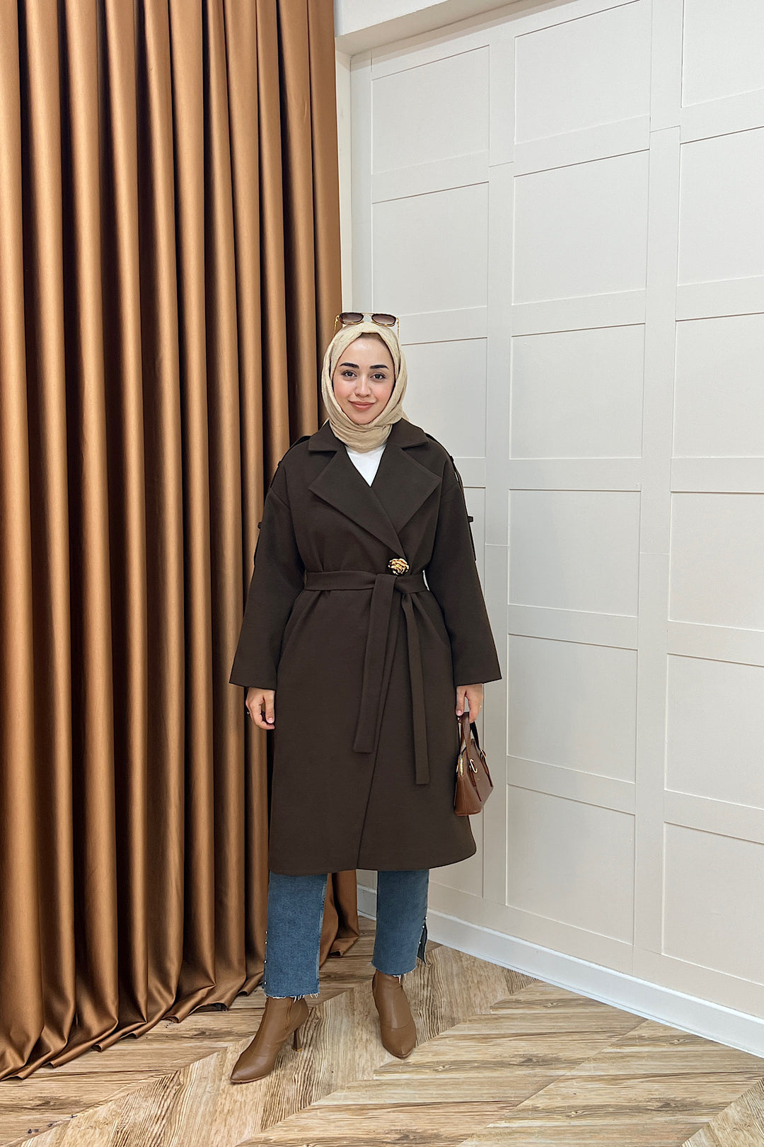 Parya Omuz Detay Kaşe Kaban Kahverengi 5531-KAHVERENGI