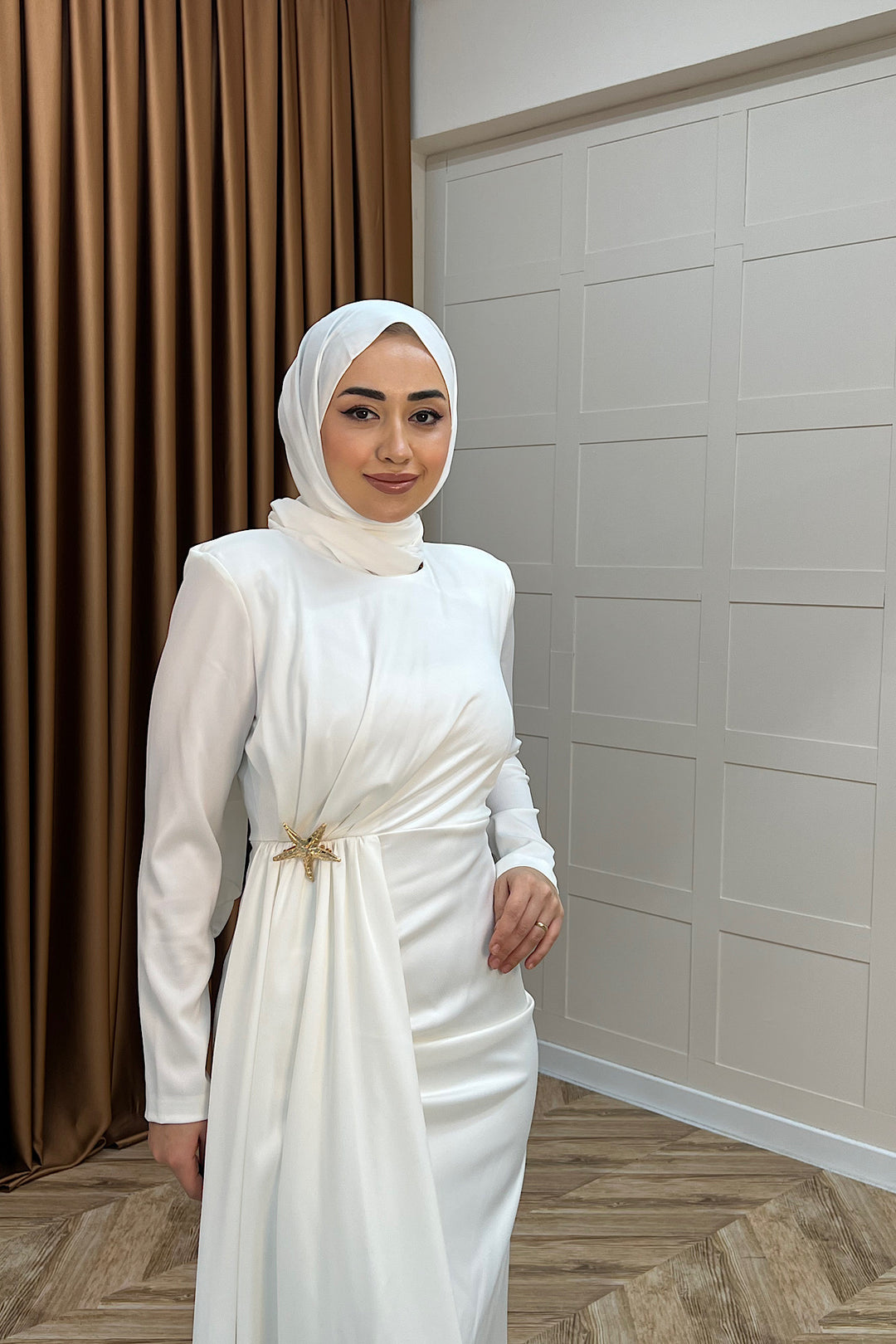Hazel Saten Abiye Beyaz 3084-BEYAZ