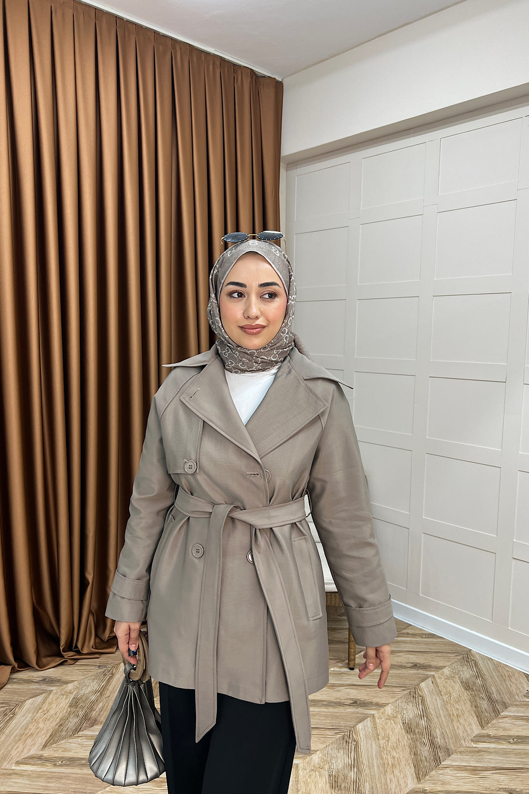 Elya Kuşaklı Trençkot Vizon 1006-VIZON