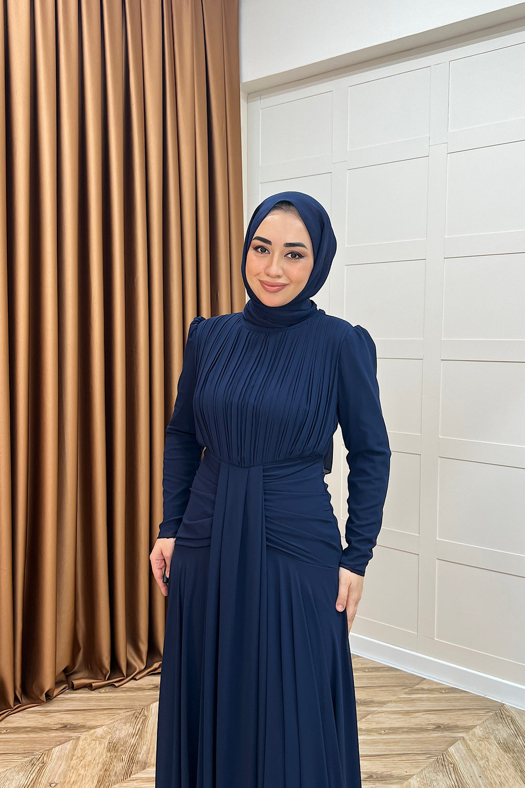 Elanor Bel Detay Şifon Abiye Lacivert 3092-LACIVERT