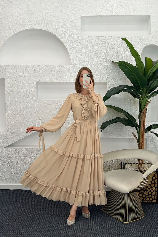 Royal Şifon Elbise Vizon 3053-VIZON