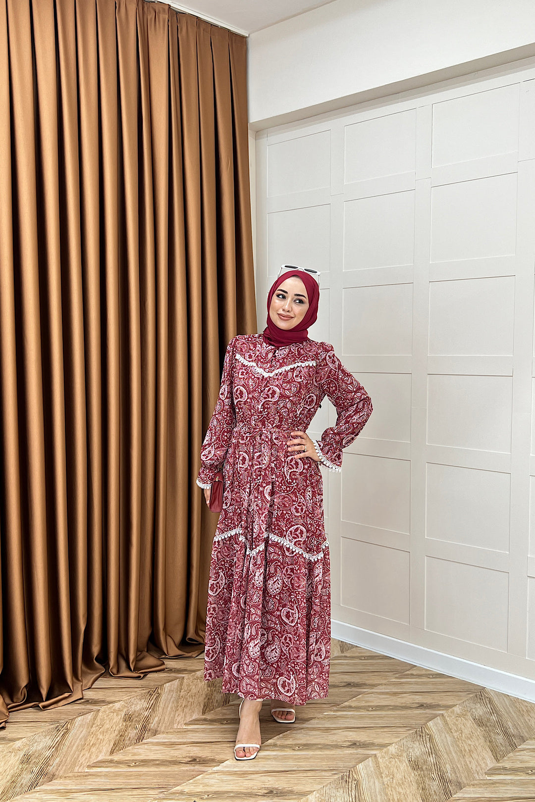 Lisa Dantel Detay Elbise Bordo 3051-BORDO