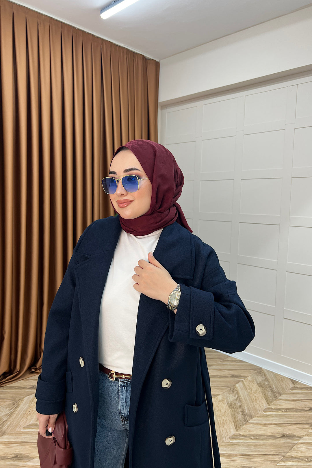 Lara Kuşaklı Kaşe Kaban Lacivert 5541-LACIVERT