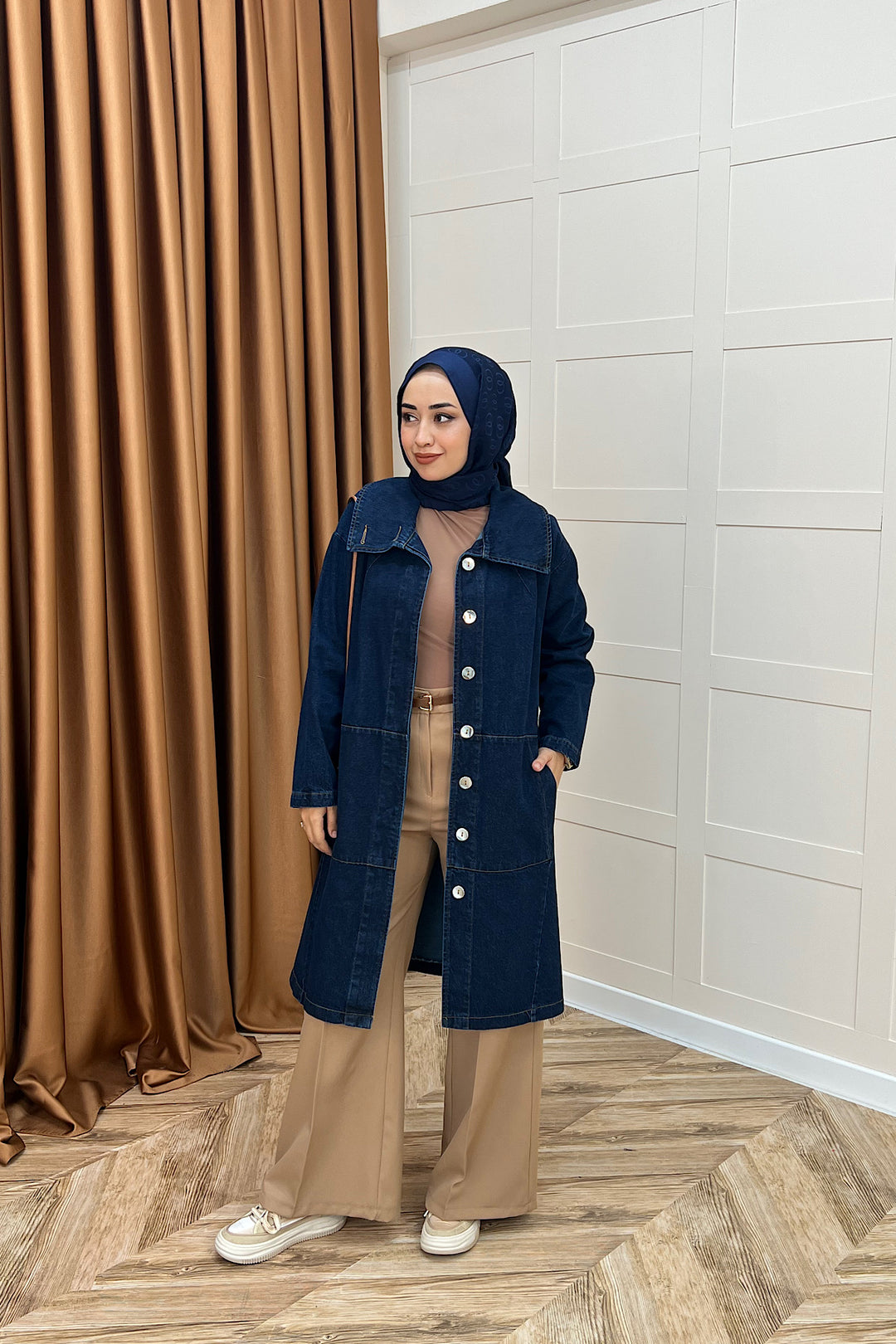 Yaka Detay Kot Ceket Lacivert 5507-LACIVERT