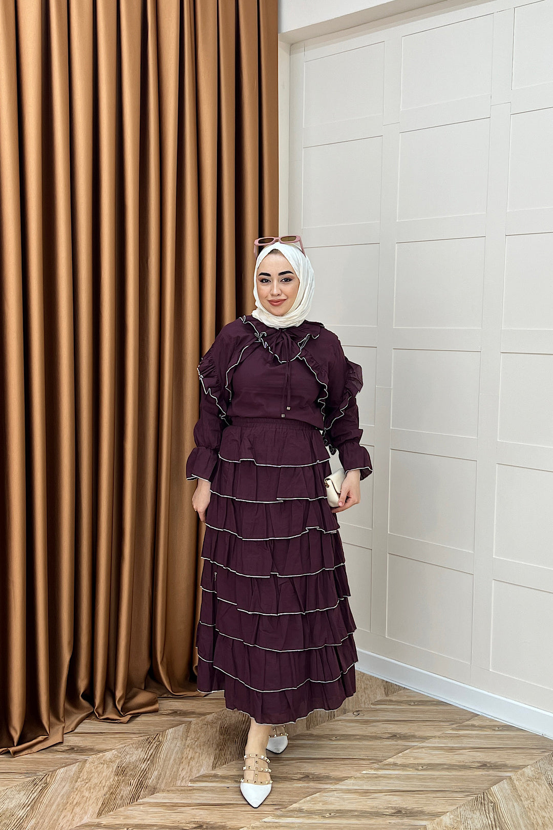 Yağmur Volanlı Etek Takım Bordo 3237-BORDO
