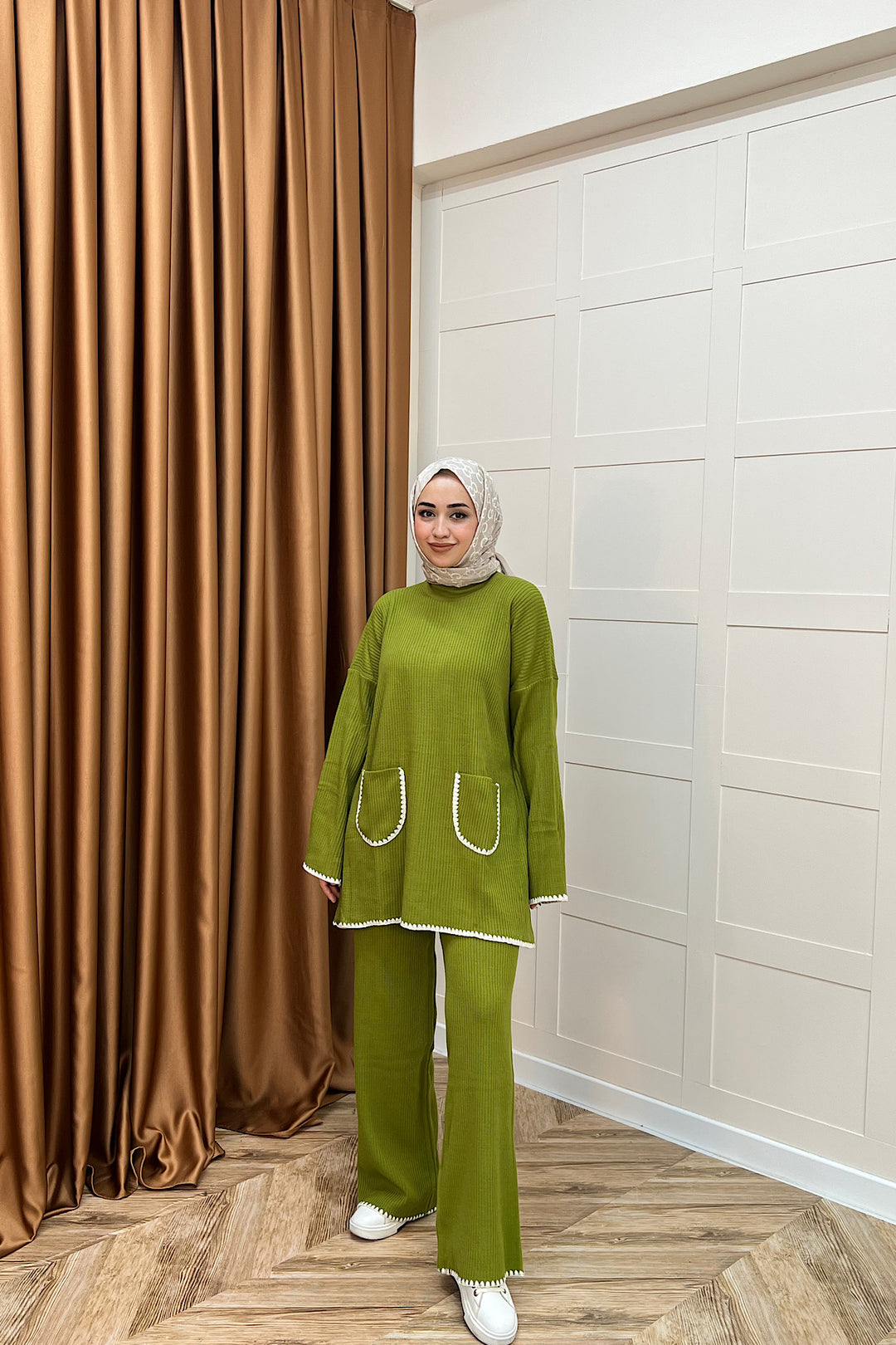 Cep Örgülü Triko Takım Yağ Yeşili 24200-YAGYESILI