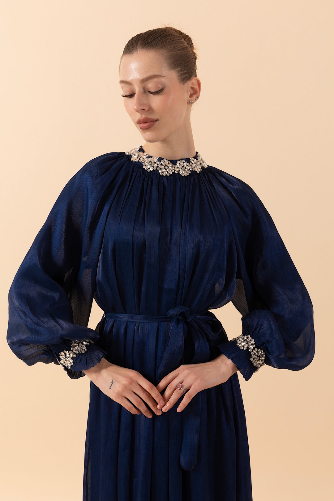 Aliza Taş İşlemeli Elbise Lacivert 3029-LACIVERT