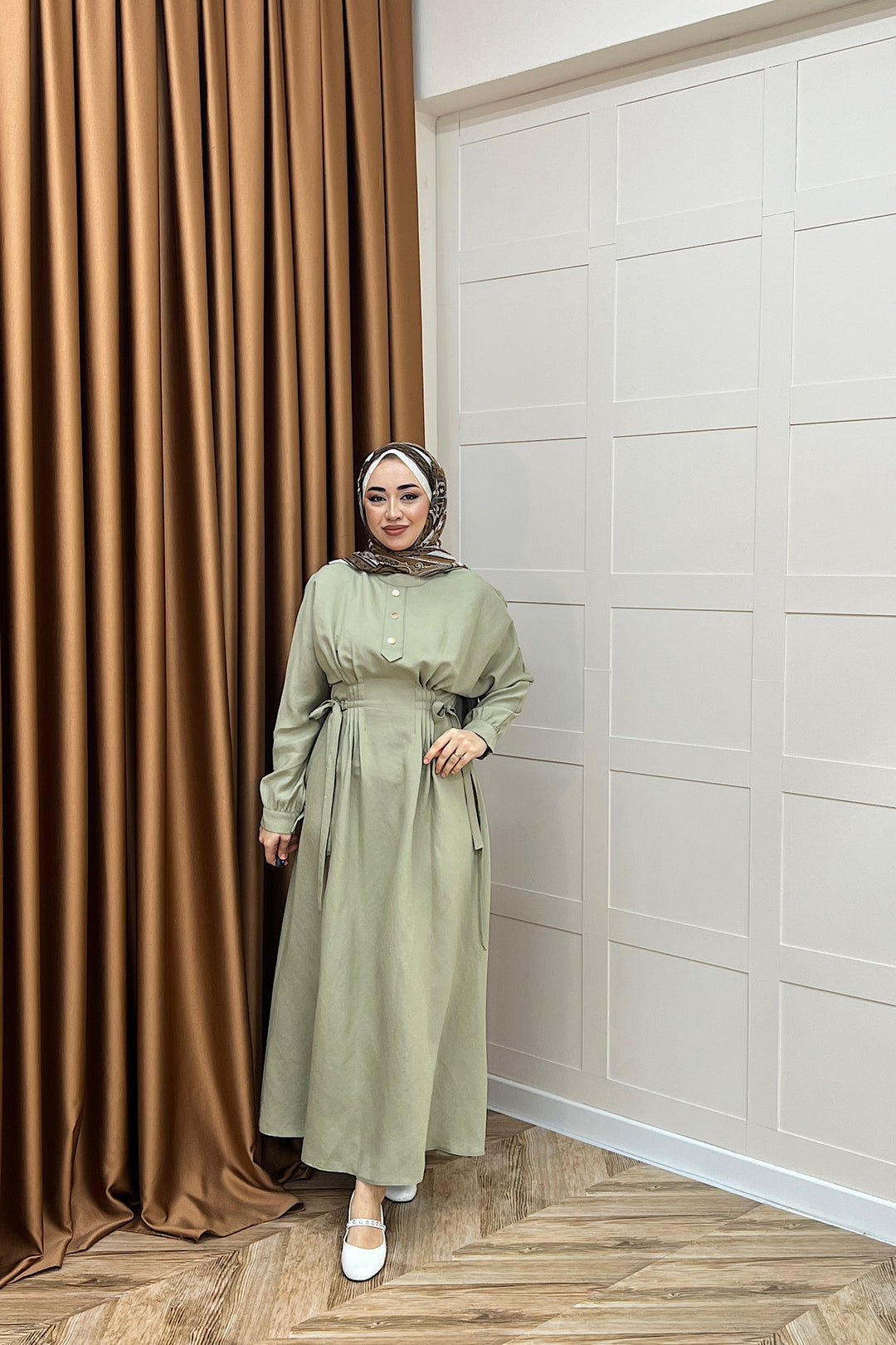 Maya Bel Detay Elbise Yeşil 3034-YESIL